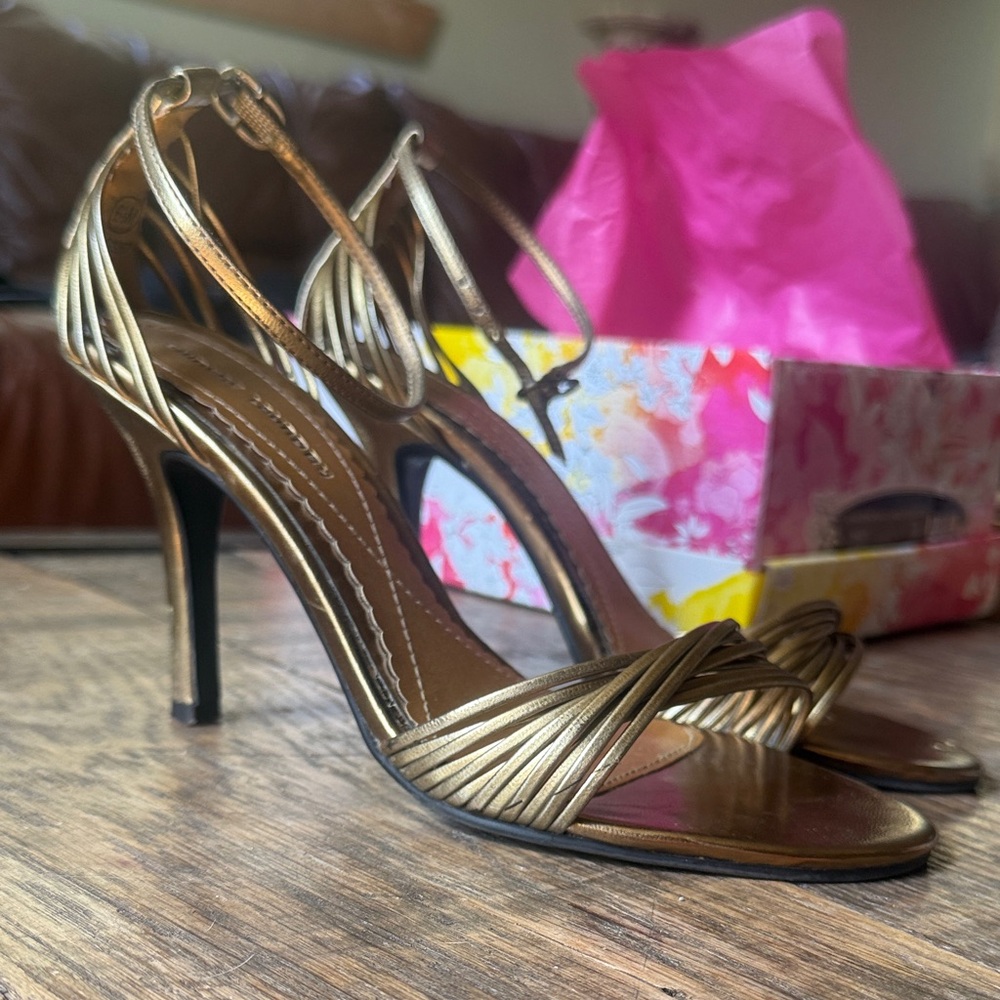 Chinese Laundry “Willy” Shimmer Bronze Strappy Heels - Size 7